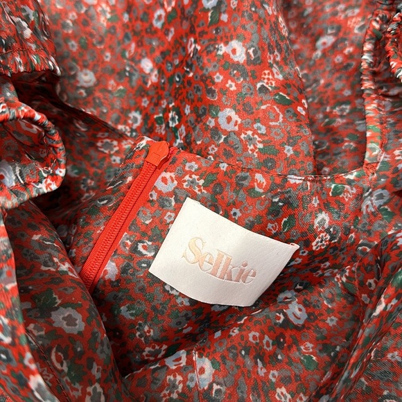 Selkie The Princess Mini Dress Long Puff Sleeves Crimson Floral Red Size Large - Picture 6 of 8